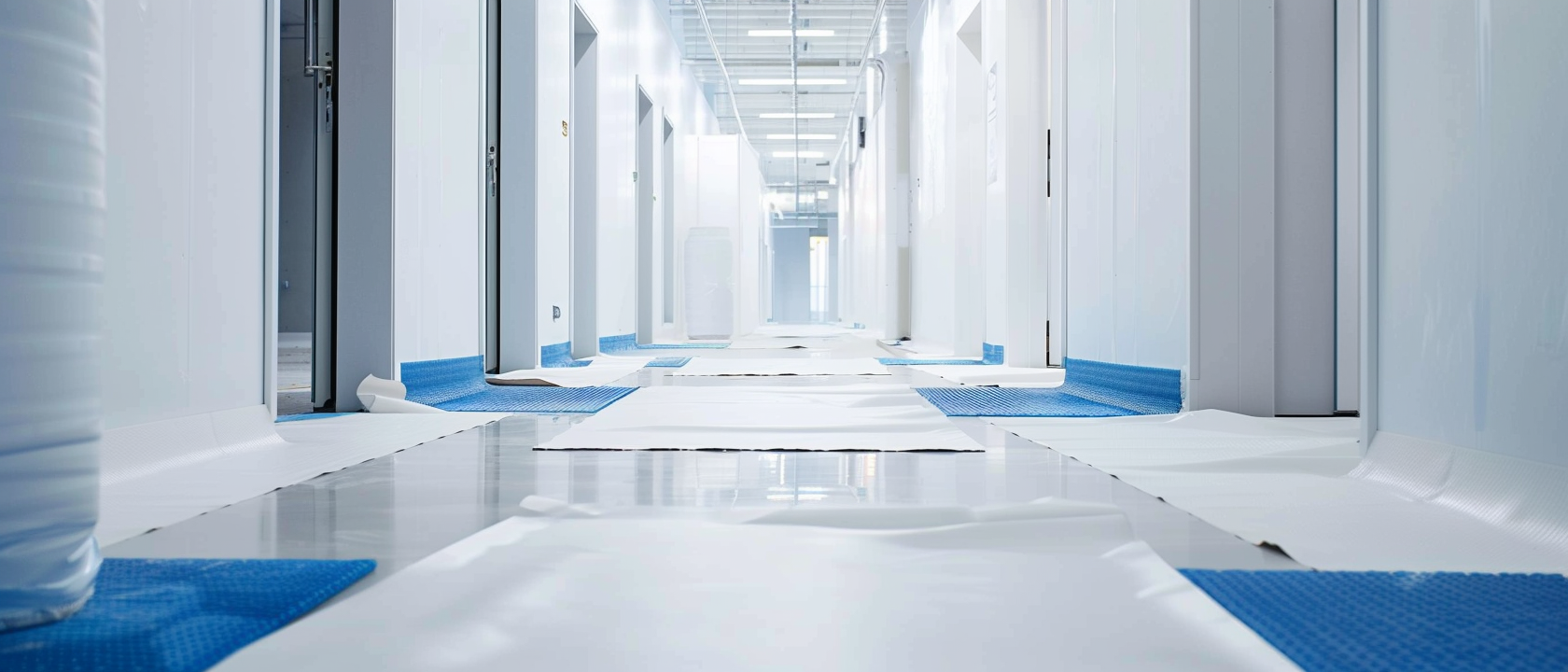 建築現場での養生作業